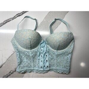 Victoria’s Secret Long Line Demi Bra Corset Size 34B Mint Lace Coquette Regency